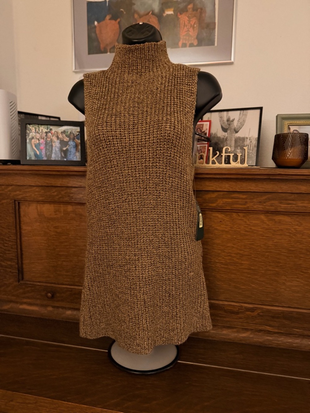 Ralph Lauren Brown Sleeveless Turtleneck Knit Sweater with flecks of gold thread